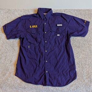 Columbia PFG LSU Tigers Fishing Shirt Mens Purple Short Sleeve Vented